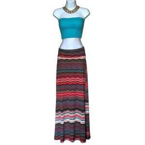 Full Tilt Women’s Boho Multicolor Full Length Wave Design Maxi Skirt or Dress